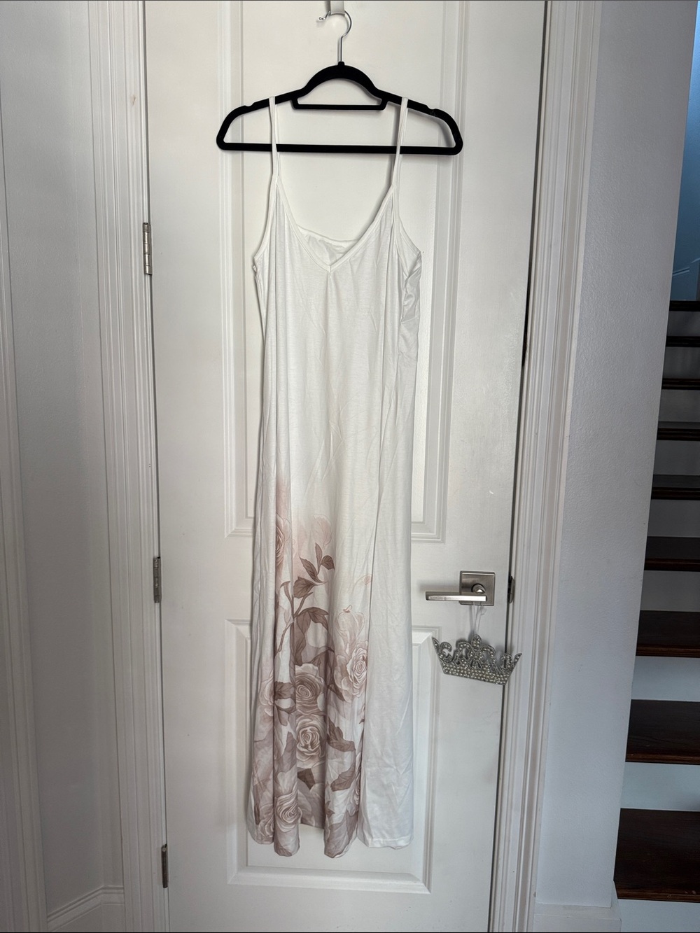 Brand new!  Never worn!  White Floral Slip Dress with Tan Cream Rose Border